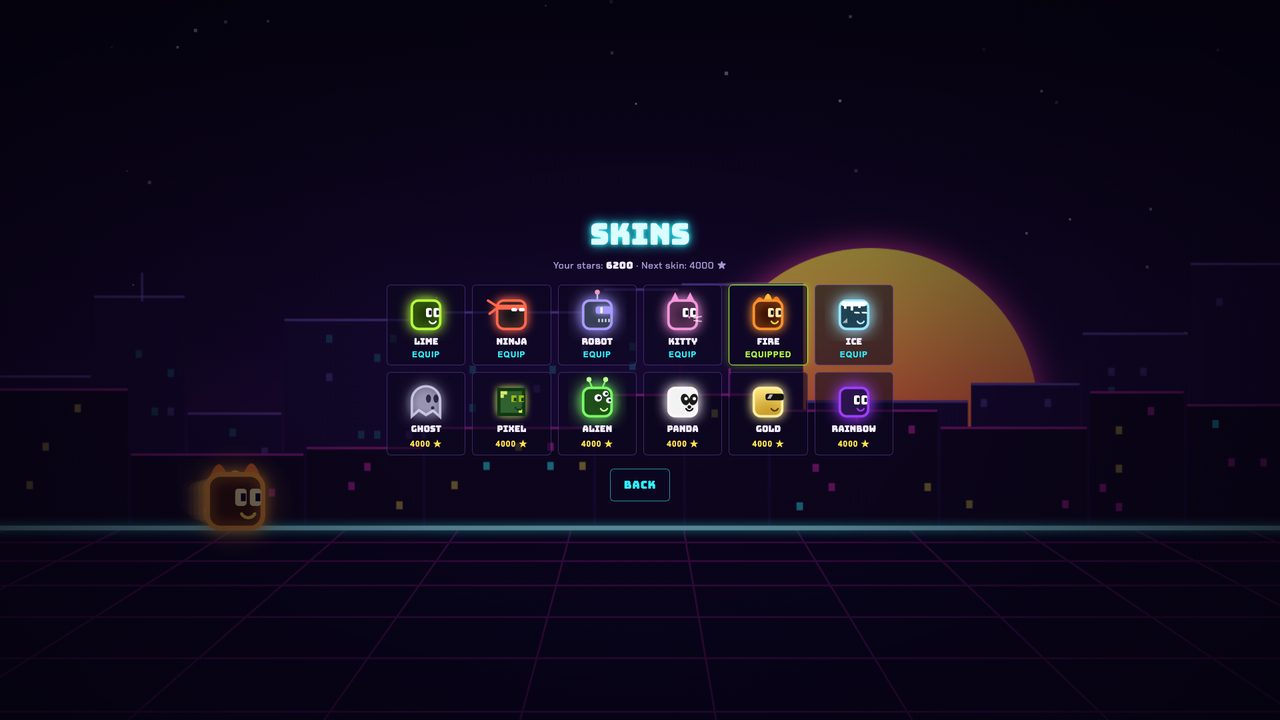 The skin shop with 12 glowing skins